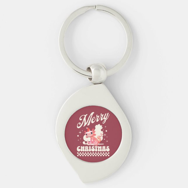 Funny Axolotl Merry Christmas Keychain (Front)