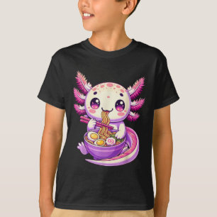 Funny Axolotl Noodle Anime Kawaii Axolotl Eating R T-Shirt