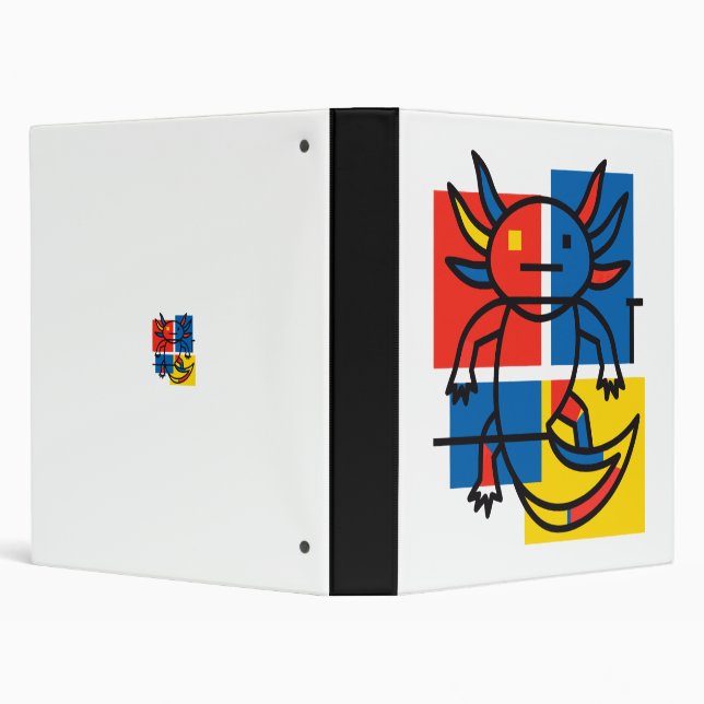 Funny Axolotl Piet Mondrian Abstract Art Pattern 3 Ring Binder (Background)