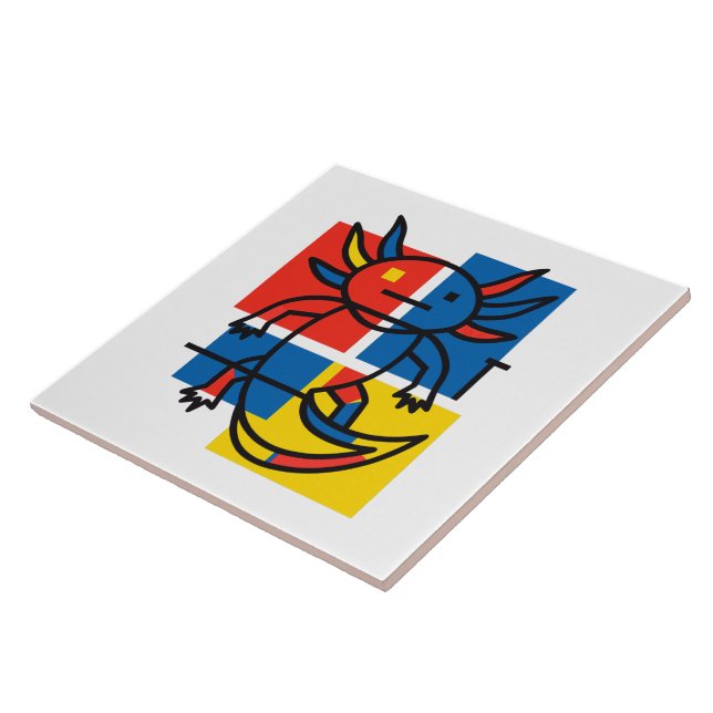 Funny Axolotl Piet Mondrian Abstract Art Pattern Ceramic Tile (Side)
