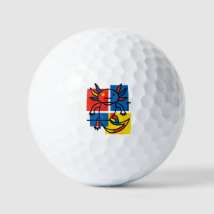 Funny Axolotl Piet Mondrian Abstract Art Pattern Golf Balls