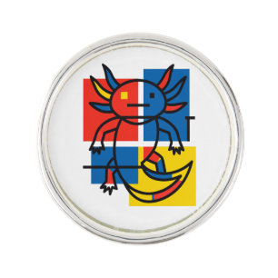 Funny Axolotl Piet Mondrian Abstract Art Pattern Lapel Pin