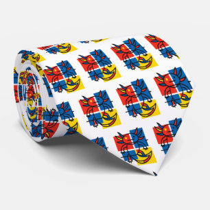 Funny Axolotl Piet Mondrian Abstract Art Pattern Neck Tie