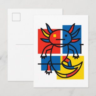 Funny Axolotl Piet Mondrian Abstract Art Pattern Postcard