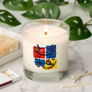 Funny Axolotl Piet Mondrian Abstract Art Pattern Scented Candle