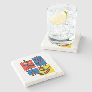 Funny Axolotl Piet Mondrian Abstract Art Pattern Stone Coaster