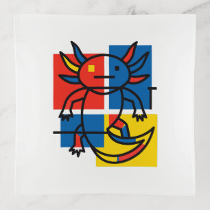 Funny Axolotl Piet Mondrian Abstract Art Pattern Trinket Tray