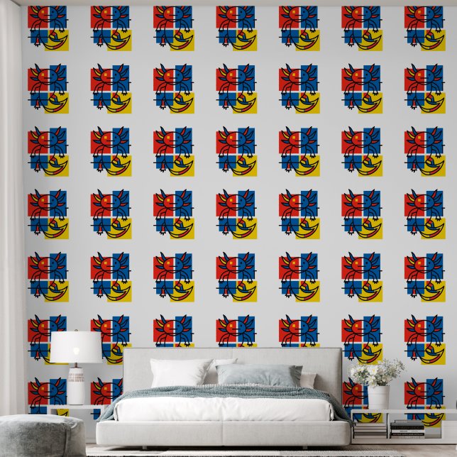 Funny Axolotl Piet Mondrian Abstract Art Pattern Wallpaper (Bedroom)