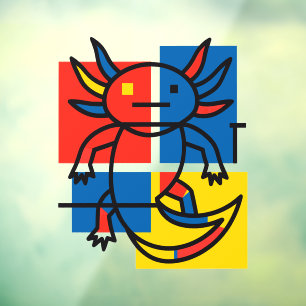 Funny Axolotl Piet Mondrian Abstract Art Pattern Window Cling