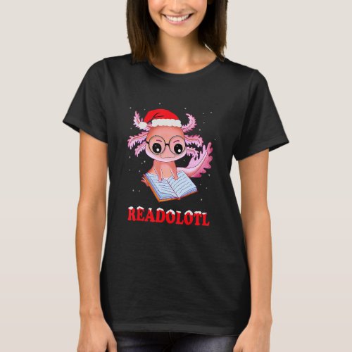 Funny Axolotl Santa Xmas Readolotl Bookworm Book R T_Shirt