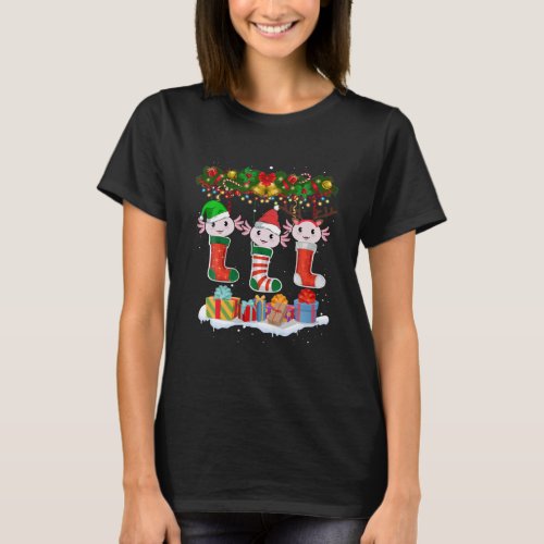Funny Axolotl Socks Christmas Lights Family Pajama T_Shirt