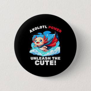 Funny Axolotl Superhero Kids Boys Girls Button