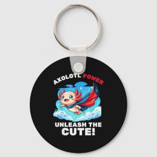 Funny Axolotl Superhero Kids Boys Girls Keychain