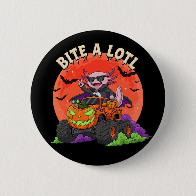 Funny Axolotl Vampire Halloween Monster Truck Button (Front)