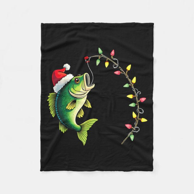 Funny B Fishing Santa Hat Christmas Pajama Fisherm Fleece Blanket (Front)
