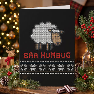 Funny Baa Humbug Sheep Ugly Sweater Faux Knit Card