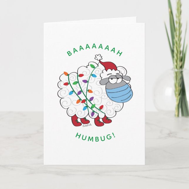 Funny BaahHumbug Sheep With Face Mask and Lights Card (Front)