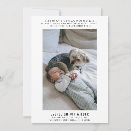 Funny Baby And Dog Photo Birth  Announcement