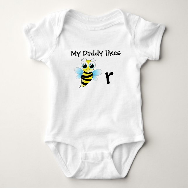 Funny baby bee bodysuit. My daddy likes beer. Baby Bodysuit (Front)