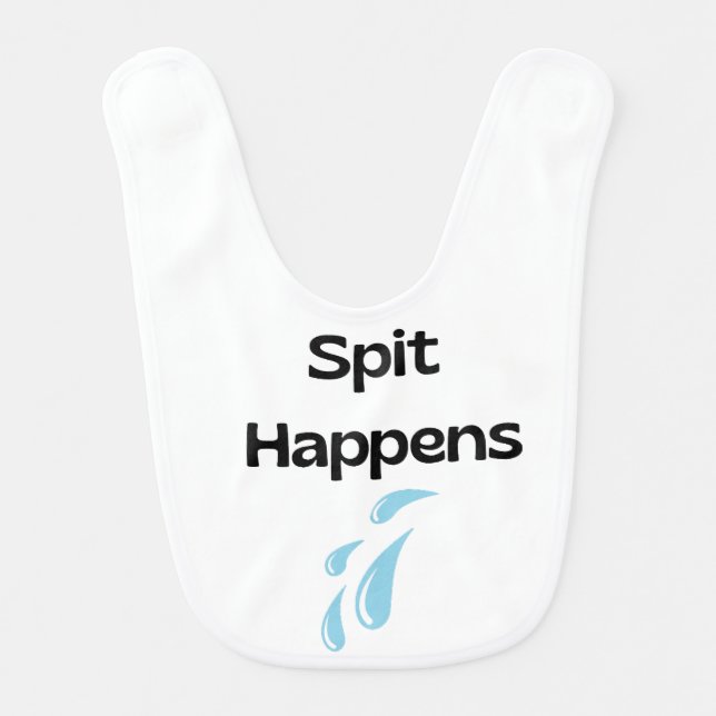 Funny Baby Bib – Spit Happens Quote with Cute Drop (Front)