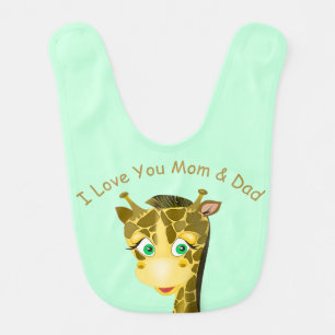 Funny Baby Bib with Happy Giraffe - Custom Text