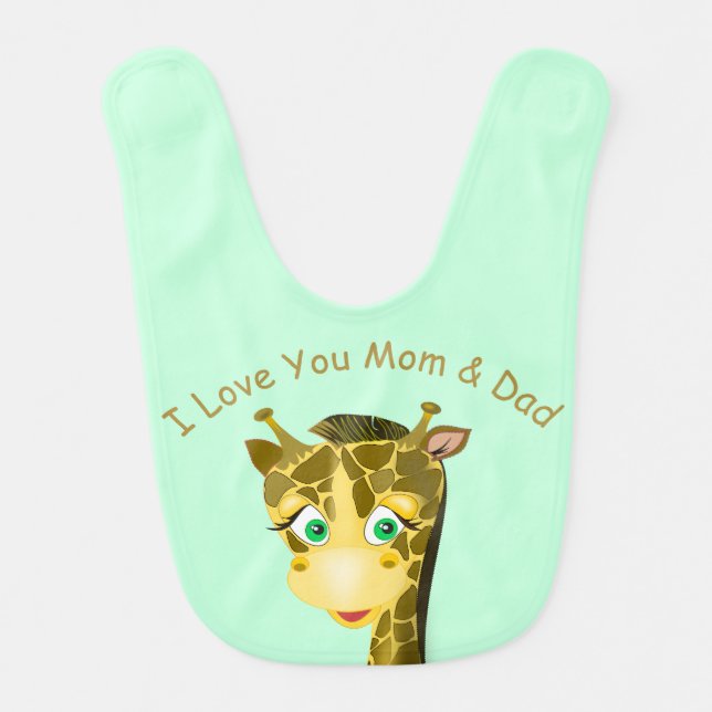 Funny Baby Bib with Happy Giraffe - Custom Text (Front)