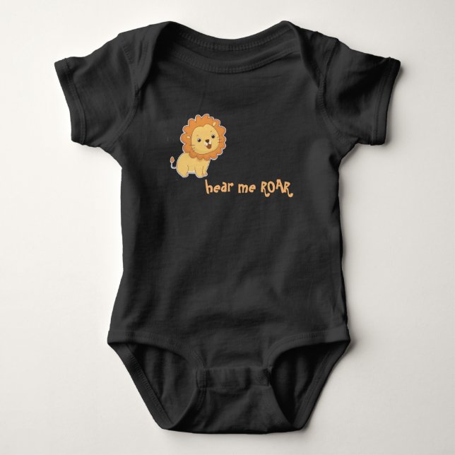 Funny Baby Black Bodysuit Lion Hear Me Roar (Front)