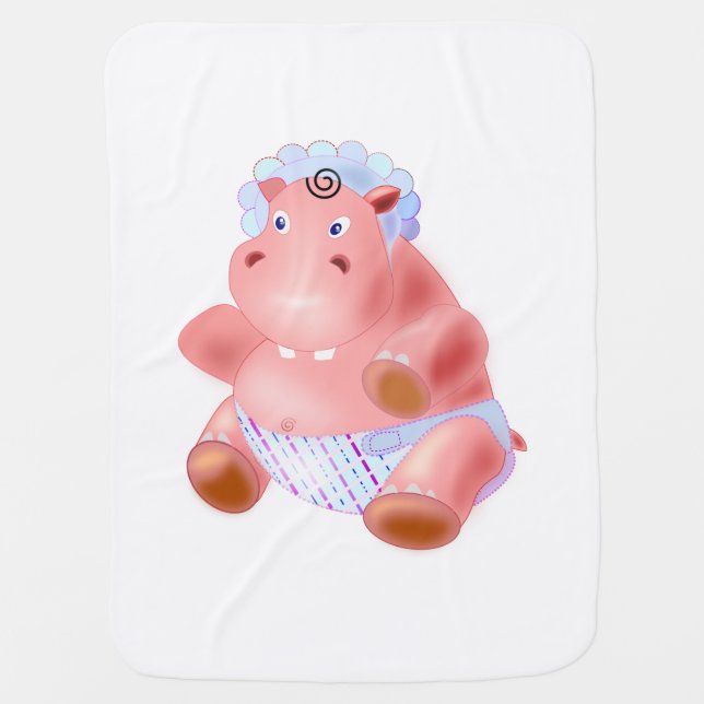 Funny Baby Blanket Happy Hippo - Customizable (Front)