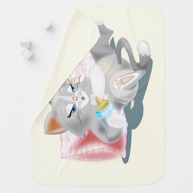 Funny Baby Blanket with Cute Baby Cat (In Situ)