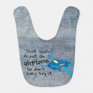 Funny Baby Blue Airplane Faux Blue Jeans Denim Baby Bib