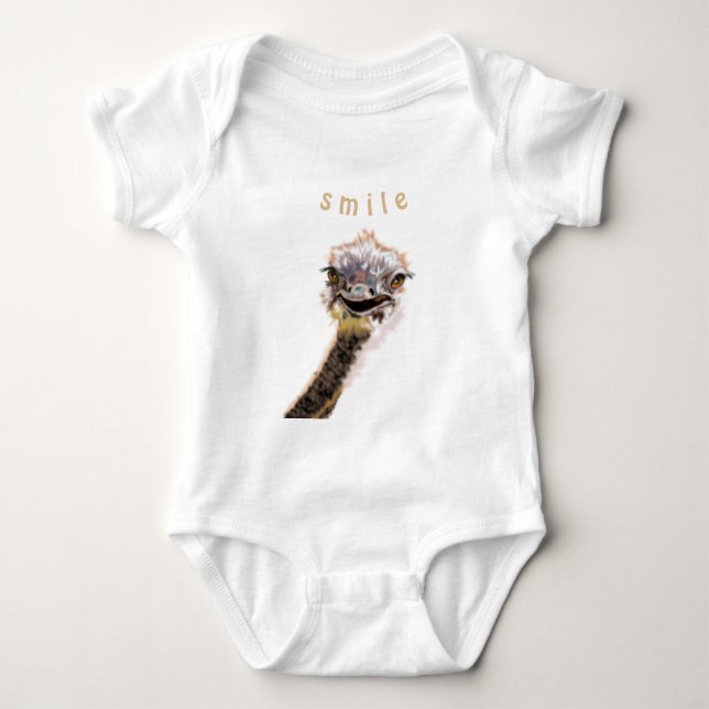 Funny Baby Bodysuit Playful Ostrich Smile Text (Front)