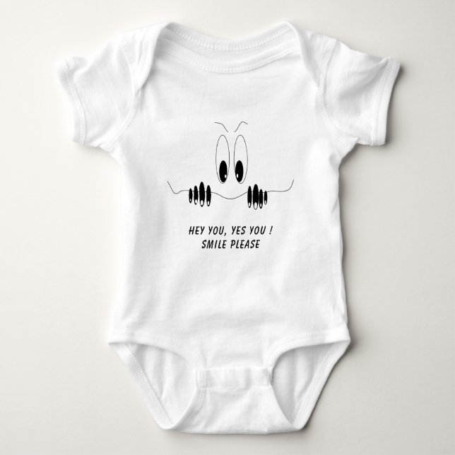 Funny Baby Bodysuit with Curiosity Eyes - Smile (Front)