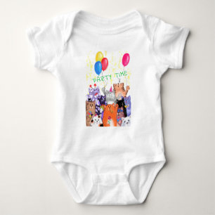Funny Baby Bodysuit with Happy Cats Party