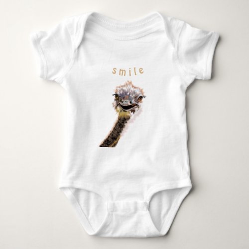 Funny Baby Bodysuit with Playful Ostrich _ Smile