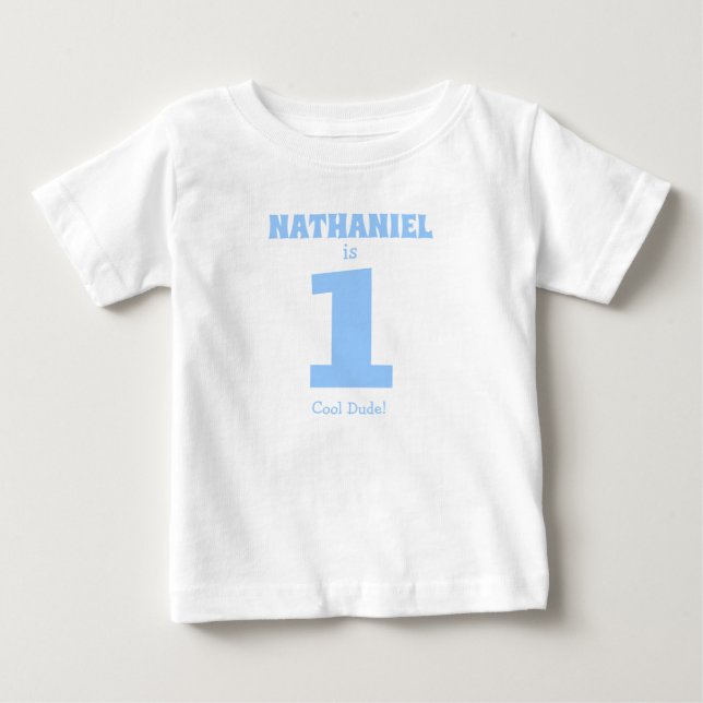 Funny Baby Boy First Birthday with Name Baby T-Shirt (Front)