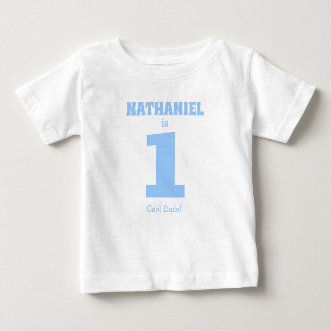 Funny Baby Boy First Birthday with Name T-Shirt (Front)