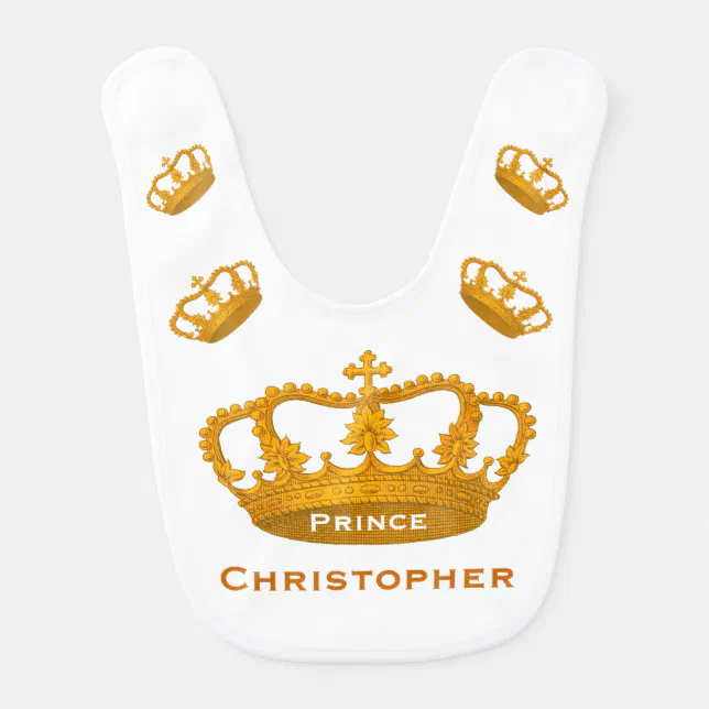 Funny Baby Boy's Crown Custom Name Gold V02 Bib Zazzle