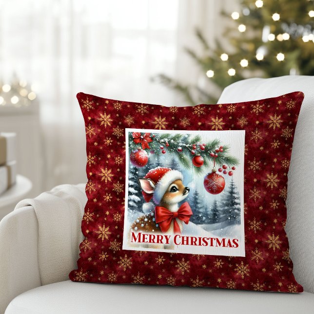 Funny Baby Deer Snowy Forest Kids Gift Christmas  Throw Pillow (Funny Baby Deer Snowy Forest Kids Gift Christmas Pillow

)