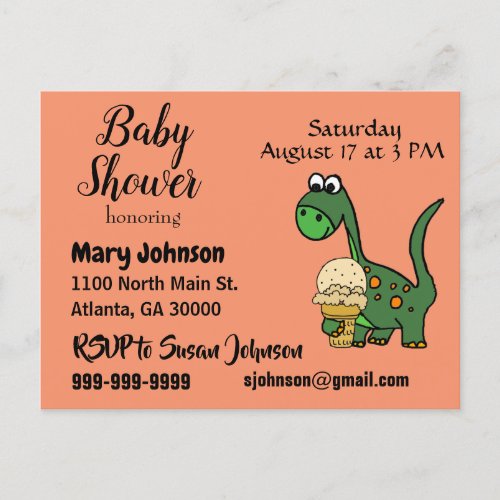 Funny Baby Dinosaur and Ice Cream Baby Shower Invitation Postcard