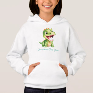 Funny baby Dinosaur eat snowman Christmas party Hoodie