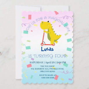 Funny baby dinosaur Scooter Toy Birthday DIY Name Invitation