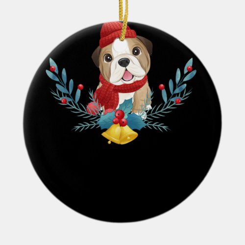 Funny Baby English Bulldog Dog Santa Christmas Gif Ceramic Ornament