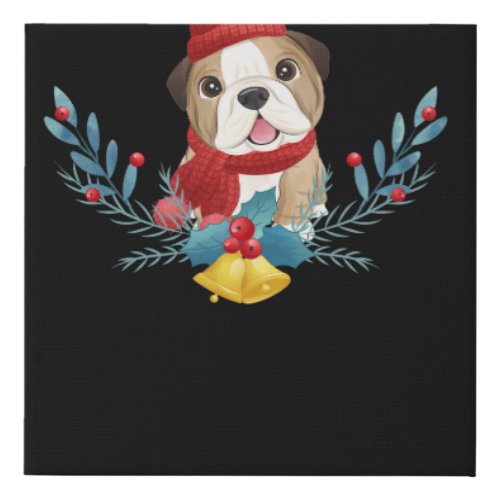 Funny Baby English Bulldog Dog Santa Christmas Gif Faux Canvas Print