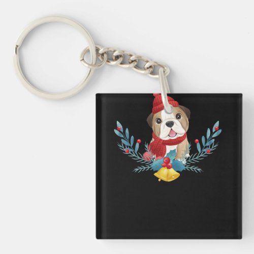 Funny Baby English Bulldog Dog Santa Christmas Gif Keychain