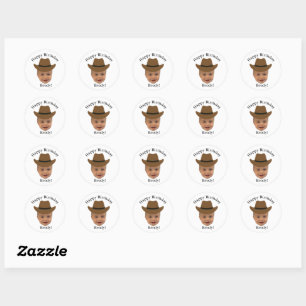 Funny Baby Face 1st Rodeo Western Theme Classic R Round Sticker