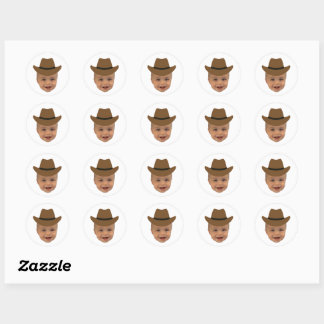 Funny Baby Face 1st Rodeo Western Theme Classic Round Sticker