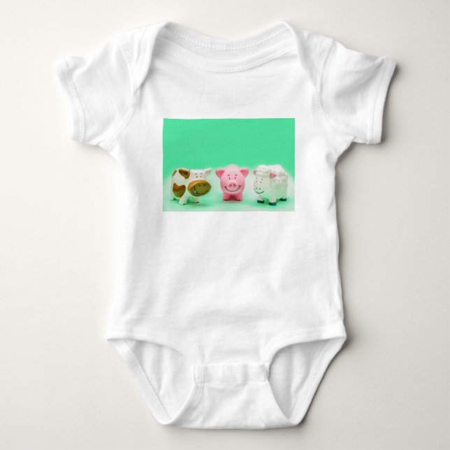 Funny Baby Farm Animals Cow Pig Sheep T-Shirt Baby Bodysuit (Front)