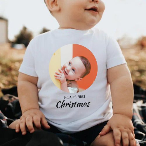 Funny Baby First Christmas Personalized Baby Photo Baby T_Shirt
