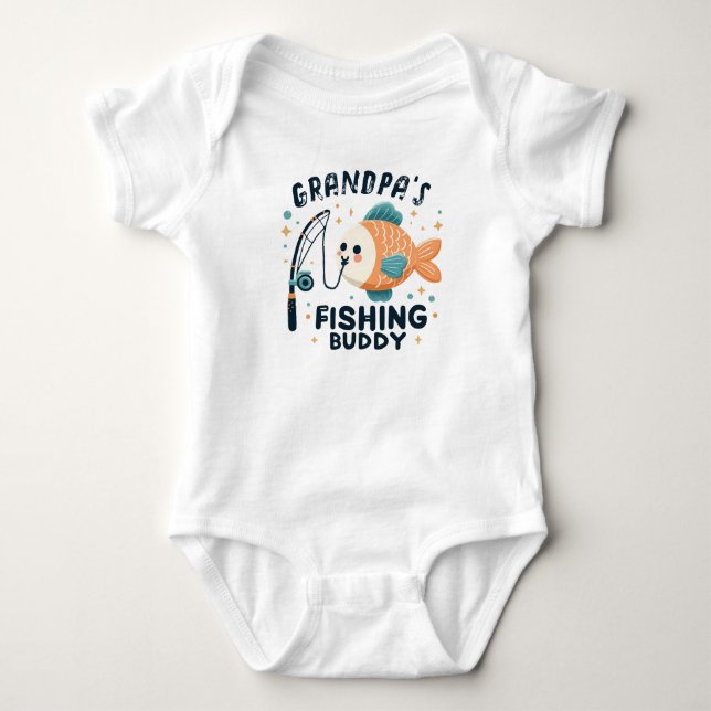 Funny Baby Fish | Grandpa's Fishing Buddy Baby Baby Bodysuit (Front)
