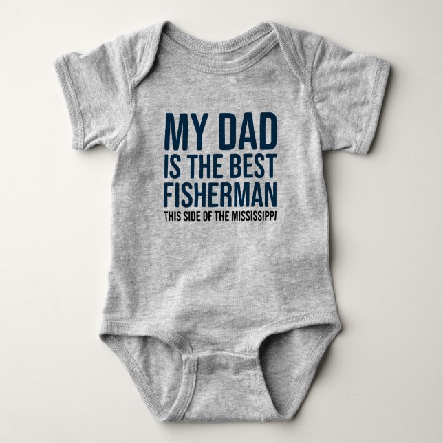 Funny Baby Fishing Jersey Bodysuit Shirt by Dad (Front)